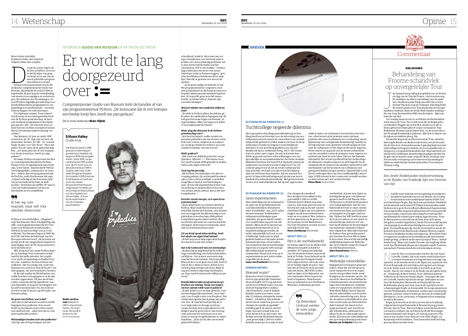 Guido van Rossum profile in NRC Handelsblad, July 30, 2018.